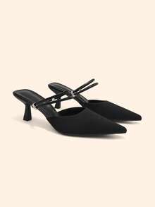 CUCCOO BASICS Women's Fashion Fabric Pointed High-Heeled Shoes, Suitable For Christmas And Spring Wear - Black - View 2