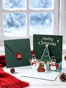 3D Pop‑Up Christmas Greeting Card, Cartoon Christmas Tree Message Card, Christmas Eve Gift, Corporate Blessing Card - multicolor - View 6