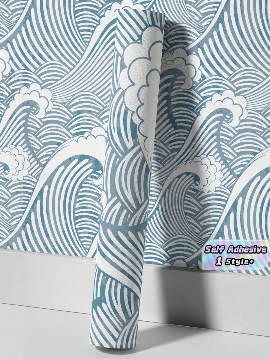 1 Buah Wallpaper Perekat Diri, Dapat Dilepas, Tahan Air, Motif Gelombang Jepang, Mural Dinding untuk Ruang Tamu dan Kamar Tidur, Renovasi Mudah Dikupas dan Ditempel, Tahan Lama, PVC Vinyl, Tahan Lembap, Tahan Gores, Dekorasi Rumah, Ramah untuk Apartemen Sewa - Beraneka warna - View 1