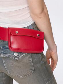 ROMWE Grunge Punk Y2K Punk Style, Black Metal Rivets, Gas Eyes, Multiple Pockets, Adjustable Metal Buckle, Women's Fanny Pack, - Big red - View 4