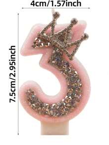 1pc Crown Crystal Silver-Pink Creative Number 0-9 Candles For Birthday Party Pink Glittering Number Birthday Candle With Silver Edge And Rhinestones - Multicolor - View 2