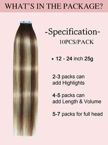 10片裝 25克 Balayage Remy #P6/613/T4 巧克力棕至栗棕與漂染金髮色 22英吋貼片式接髮 柔軟絲滑直髮 真人真髮 自然貼片接髮 女款 - S6/613T4 - 查看 3