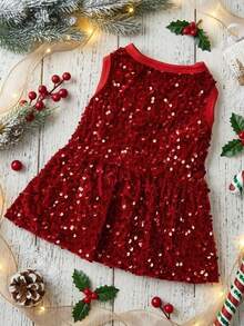 PETSIN Colorful Red Sequin Pet Dress For Christmas Party - Red - View 14