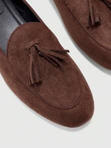 CUCCOO BIZCHIC Women's Shoes, Four-Season Suede Round Toe Fringed Loafers, Retro British Style Flat-Soled Soft-Soled Shoes, Daily Wear In The Workplace - Coffee Brown 3 - View 3