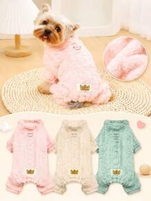 Cozy Fleece Dog Jumpsuit With Built-In D-Ring, XS-L Sizes, Soft Warm 4-Legged Puppy Pajamas, Elastic Cuff Pet Clothes, Fall Winter Cold Weather Outfit For Small Dogs Yorkshire Terrier. - Multicolor - View 4