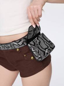 ROMWE Grunge Punk Snake Pattern Western Style Belt Small Bag, Retro Engraved Buckle Imitation Leather Fanny Pack, Gothic Spice Girl Belt. - Snake pattern - View 2
