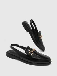 CUCCOO BIZCHIC Women's Shoes Flat-Bottomed Lace-Up Front Buckle Loafers - Graphite Black - View 3