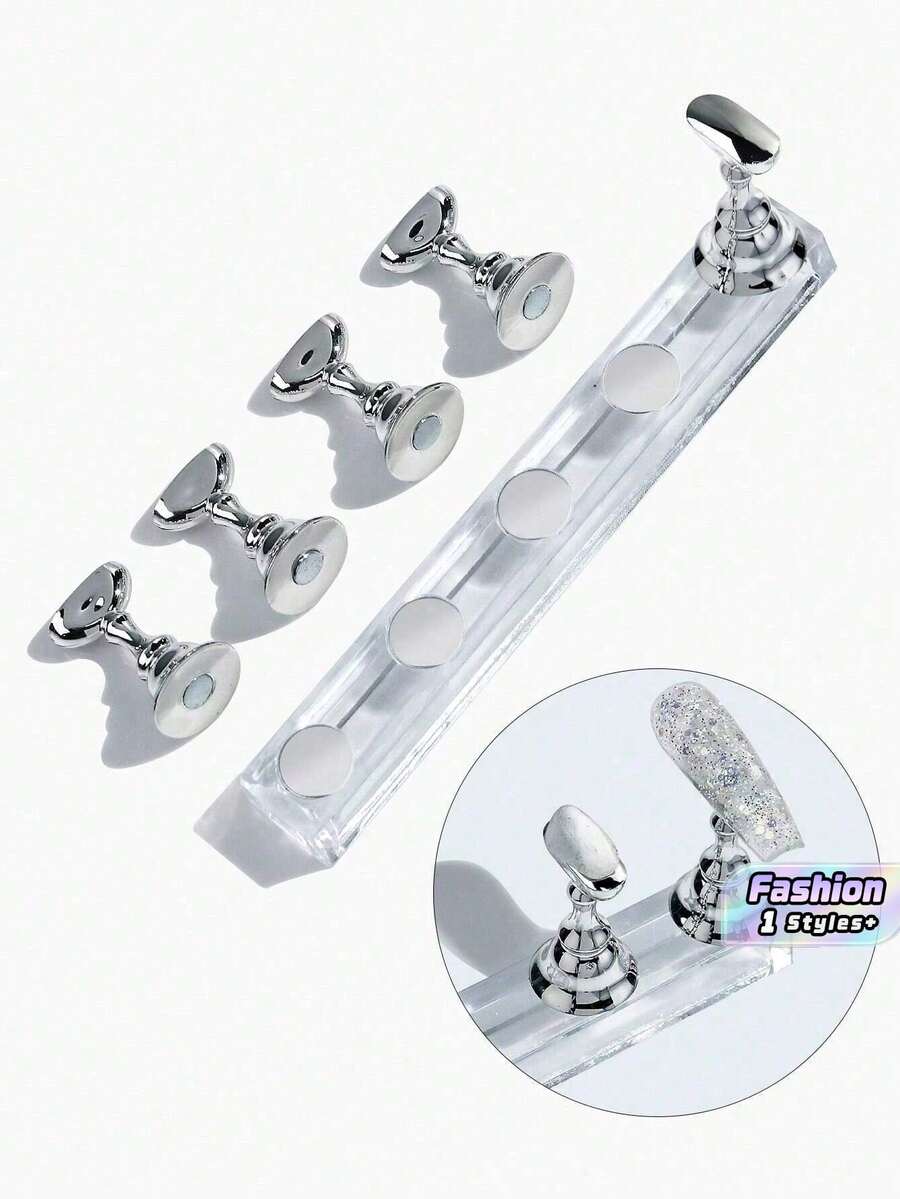 Silver, Nail Art Sheet Display Stand, Acrylic Nail Art Practice Support Frame,Transparent Color Magnetic Base, Suitable For Nail Art Display And Practice