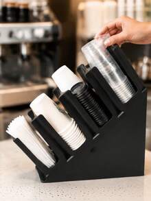 1pc Plastic Cup Dispenser Holder, Multi Grid Slant Cup Storage Rack For Coffee Milk Tea Shop Counter Disposable Paper Cup Organizer - multicolor - View 8