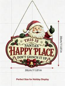 This Is Santa's Happy Place Wooden Hanging Sign, Hand Carved Santa Christmas Front Door Decor, Rustic Winter Porch Wood Plaque Holiday Gift - Multicolor - View 7