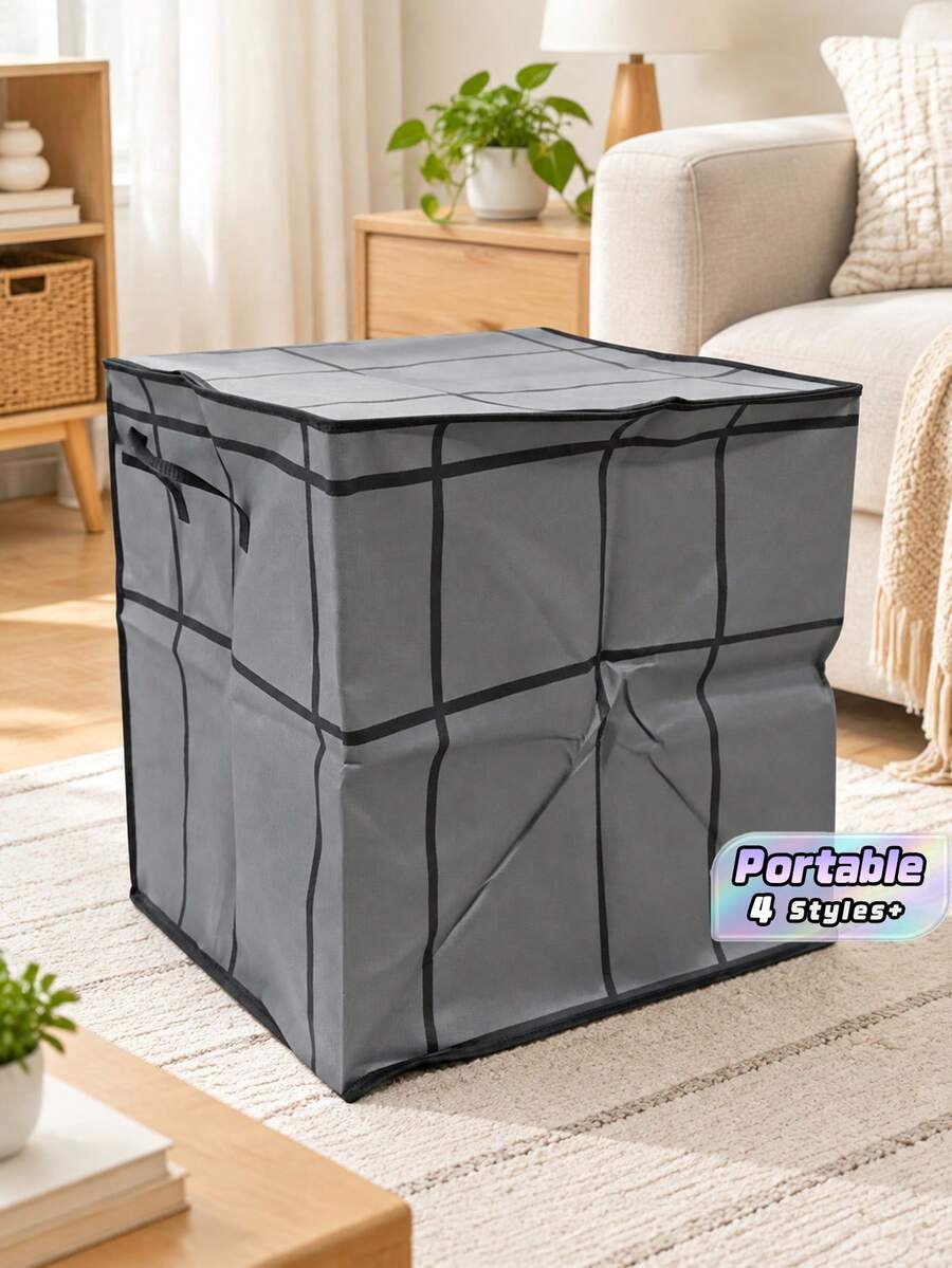 Black‑Grid Quilt Storage Bag, Thickened Large‑Capacity Clothes Organizer, Multifunctional Moving Packing Bag For Household Clothing & Bedding Storage - dark gray - View 1