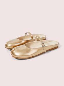 CUCCOO DOLLMOD Women's Adjustable Buckle Strap Split‑Toe Tabi Backless Slip‑On Flat Mule Slippers Gold Fall Shoes - Gold - View 2