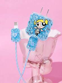 THE POWERPUFF GIRLS X SHEIN 4件組手機數據線保護套，適用於充電線數據線保護套（不含數據線） - 藍色 - 查看 2