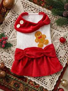 PETSIN Christmas Gingerbread Dog Dress Cute Bow Pet Holiday Costume Winter Outfit For Small Cat Puppy - White - View 1