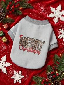 PETSIN 1 Pc Pet Christmas Cat And Dog Universal Merry Christmas Leopard Fashion Pattern English Letter Printed Pattern Grey Fleece Warm And Comfortable Dog Christmas - Multicolor - View 2