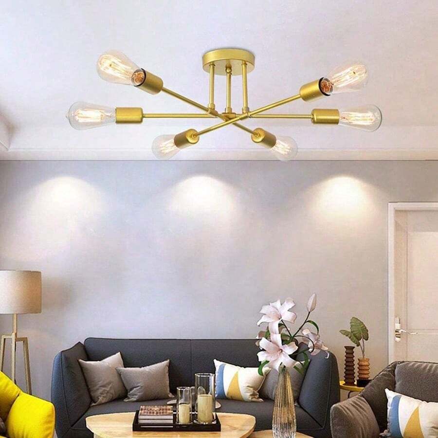 Iron Multi-Head Flush Mount Ceiling Light, Modern Minimalist Creative Branch Chandelier, Nordic Pendant Lamp For Living Room, Bedroom & Dining Room, Bulbs Not Included - Multicolor - View 1