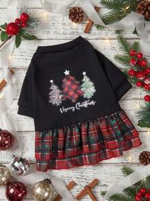 PETSIN 1pc Christmas Contrast Plaid Pet Dress - Multicolor - View 3