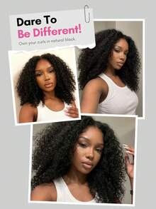 Kinky Curly V Part Bob Wig Human Hair Wigs With Elastic Drawstring Wead Go Glueless Wig Beginner Friendly Glueless Full Head Clip In Wigs - Natural Black - View 7