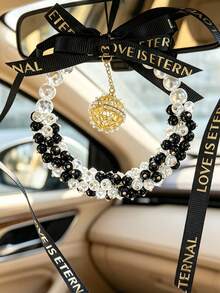 Elegant Crystal Car Hanging Ornament, Heart‑Pattern Bow Ribbon Pearl Decor, Hollow Locket Pendant For Scented Plaster, Rearview Mirror Hanging Accessory, Auto Interior Fragrance Decoration, Perfect Festival & Birthday Gift For Car Owners - multicolor - View 14