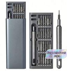 25 In 1 Precision Screwdriver Set, Multifunctional Maintenance Tool, Suitable For Disassembling Mobile Phones And Tablets, Durable Plastic, No Need For Charging - With Various Screw Heads - Silver - View 1