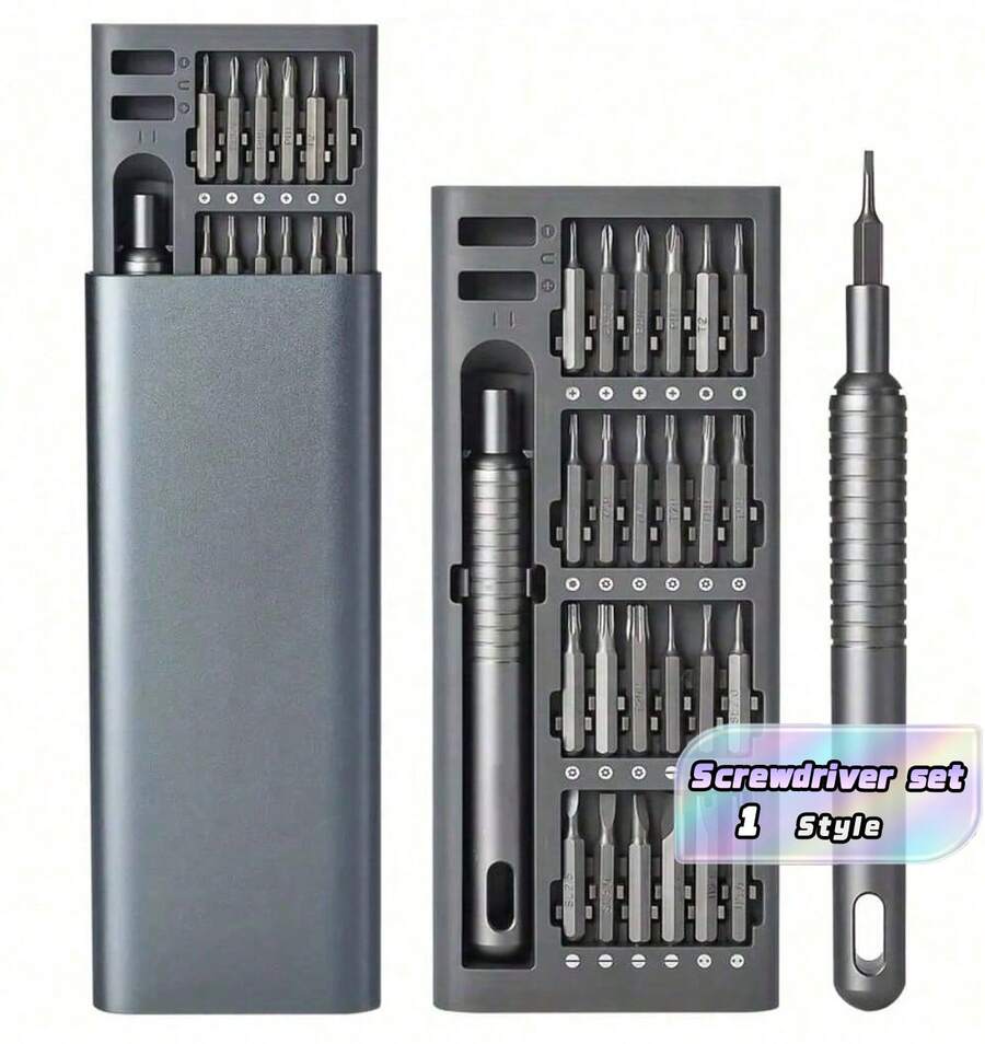 25 In 1 Precision Screwdriver Set, Multifunctional Maintenance Tool, Suitable For Disassembling Mobile Phones And Tablets, Durable Plastic, No Need For Charging - With Various Screw Heads - Silver - View 1