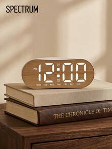 1pc Wood Grain LED Digital Alarm Clock, Oval Curved Bedside Table Clock With Dual Alarms, Week & Time Display, Electronic Desk Clock For Bedroom Home Decor(Batteries Not Included) - multicolor - View 1