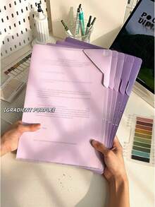 5 Packs Gradient L Type File Folders, Heavy Duty Plastic Document Organizer For Student Papers, Home Office & School Supplies - Multicolor - View 5
