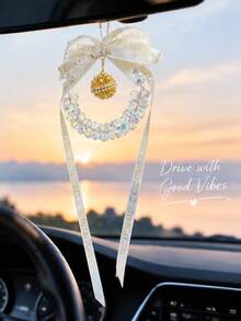 Elegant Crystal Car Hanging Ornament, Heart‑Pattern Bow Ribbon Pearl Decor, Hollow Locket Pendant For Scented Plaster, Rearview Mirror Hanging Accessory, Auto Interior Fragrance Decoration, Perfect Festival & Birthday Gift For Car Owners - multicolor - View 17