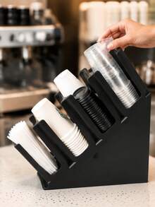 1pc Plastic Cup Dispenser Holder, Multi Grid Slant Cup Storage Rack For Coffee Milk Tea Shop Counter Disposable Paper Cup Organizer - multicolor - View 5