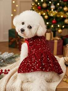 PETSIN Colorful Red Sequin Pet Dress For Christmas Party - Red - View 1