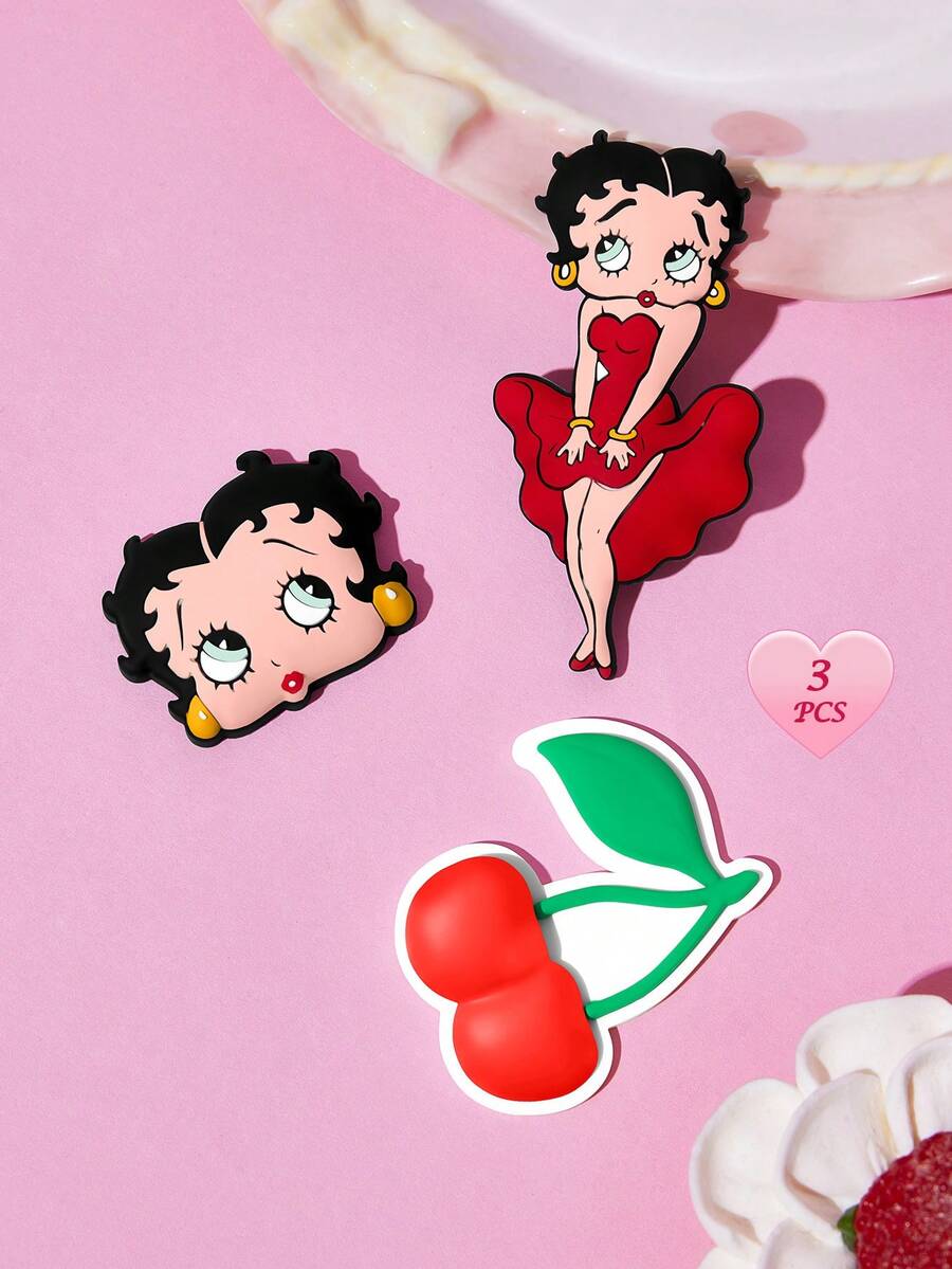 Betty Boop x SHEIN 3 Creative Refrigerator Stickers, Refrigerator Decorations, Suitable For Kitchen And Office Whiteboards - Betty Boop - View 1