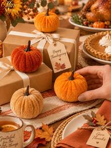 3/6/12pcs Mini Velvet Artificial Pumpkin Decor,Foam Core,Thick Velvet Fabric Exterior,Suitable For Autumn Atmosphere Decoration,Thanksgiving Harvest Backdrop,Birthday Party Tabletop Decor,Dining Table Centerpiece,Autumn Home Decor,Halloween Party - pumpkin - View 2