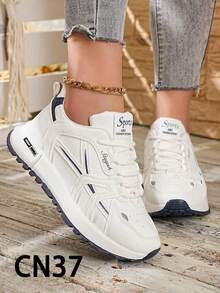 Pair Of Thick Heel Running Sports Shoes With Air Cushion And Lace, Breathable Sports Shoes - Blue - View 12
