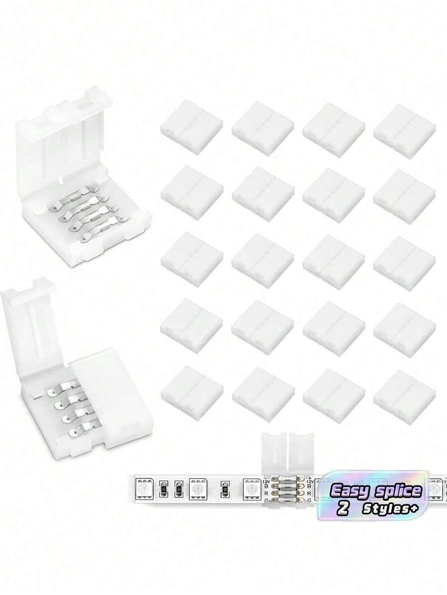 4Pin LED Strip Connector, 10mm Solderless Seamless Adapter Terminal Extension Cable, For SMD 5050 Multi-Color Light Strips, Easy To Extend And Splice 4Pin 10mm RGB LED Strips - White - View 1