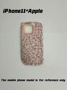 Kawaii Fluffy Pink Leopard Print Phone Case, 3D Cute Cat Face Design Soft Fuzzy Warm Winter Shock‑Absorbing Phone Cover Compatible With Iphone - Multicolor - View 27
