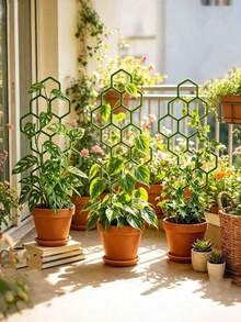 3/6 Piece Plant Climbing Support With Honeycomb Design, Plastic Rust-Resistant Shelf, Suitable For Vine Plants In Pots And Flowers, Lightweight, Foldable, Space-Saving, For Indoor/Outdoor Use In Garden, Balcony, And Patio, Multi-Purpose - One Size Fits All - View 4