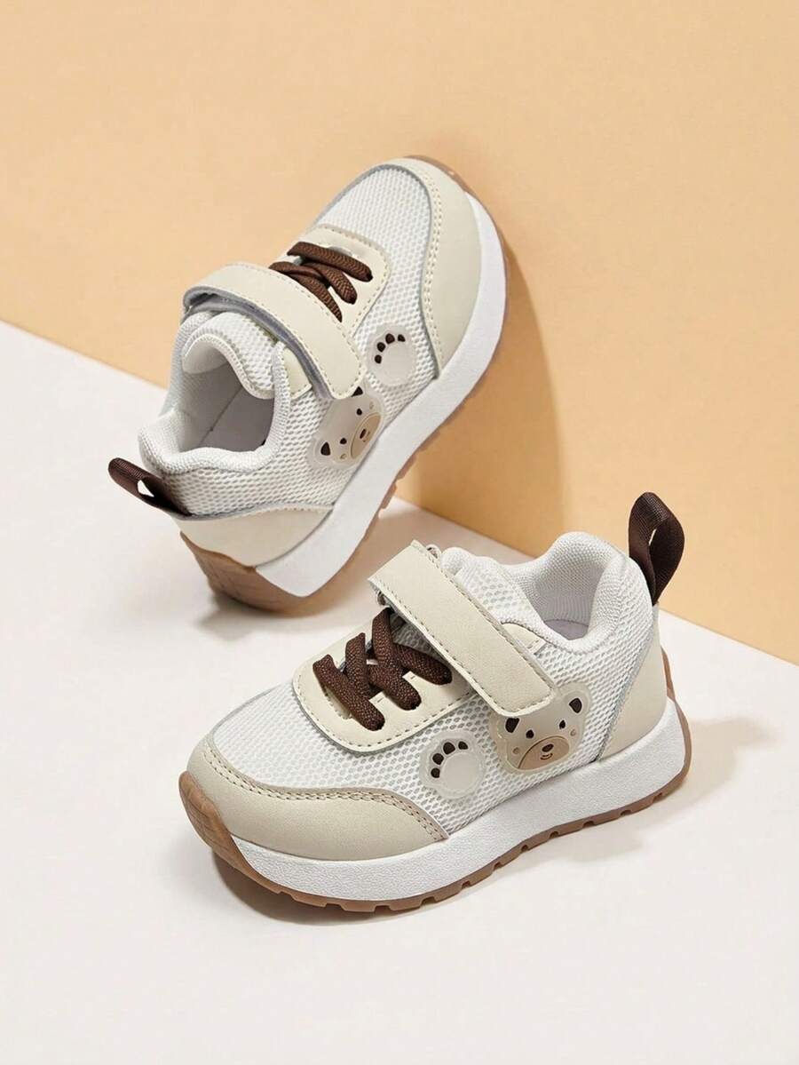 SHEIN Four Seasons Simple And Versatile Design Animal Bear Cute Fun Pattern Comfortable Non-Slip Soft Bottom Baby Flat Bottom Children's Sports Shoes - White - View 1
