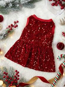 PETSIN Colorful Red Sequin Pet Dress For Christmas Party - Red - View 7