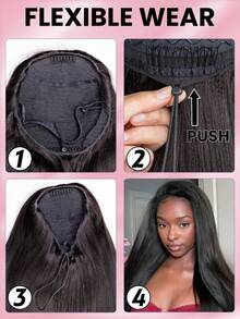 Wear & Go Kinky Straight Human Hair Half Wig 3 In 1 Drawstring Wig Beginner Friendly Flexible Fit Natural Blend Seamless Look 180% Density 14-16 Inch Bob & 18-26 Inch Long - SNatural - View 12