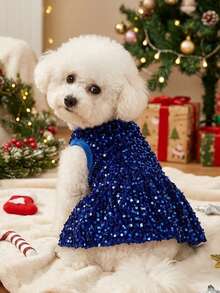 PETSIN Purple Sequin Princess Dress For Cats And Dogs, Christmas Party Sparkling Costume Pet Dress - Blue - View 3