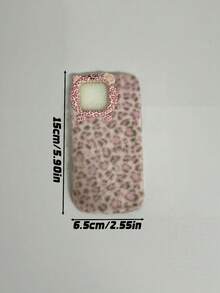 Kawaii Fluffy Pink Leopard Print Phone Case, 3D Cute Cat Face Design Soft Fuzzy Warm Winter Shock‑Absorbing Phone Cover Compatible With Iphone - Multicolor - View 3