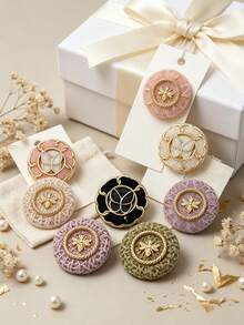 1 Pack 10 Pieces Premium Wrapped Fabric Rope‑Threaded Metal Buttons Bee And Butterfly Round Decorative Fasteners For Coats Windbreakers Outerwear Hand‑Sewn Clothing Accessories - 10pcs - View 7