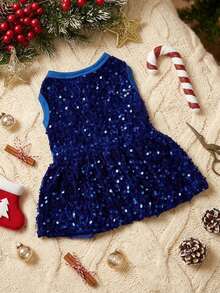 PETSIN Purple Sequin Princess Dress For Cats And Dogs, Christmas Party Sparkling Costume Pet Dress - Blue - View 2