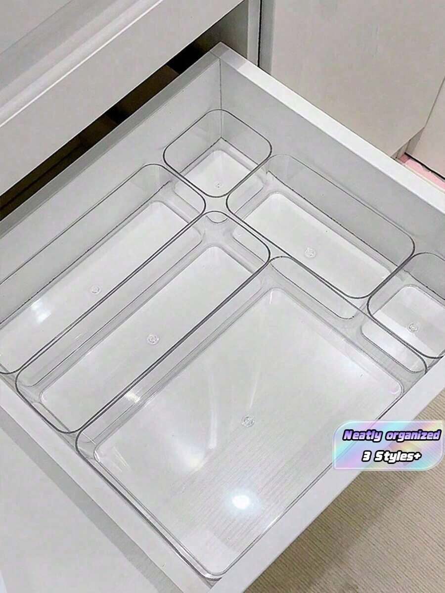 Transparent Drawer Storage Boxes, Suitable For Cosmetics, Lipstick, Perfume, Brushes, Eyeshadow, Skincare, Kitchen Utensils, Snacks, Stationery, Room Decor, Home Decor, Bathroom Decor, Desk Accessories - Clear - View 1