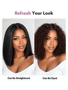Kinky Curly V Part Bob Wig Human Hair Wigs With Elastic Drawstring Wead Go Glueless Wig Beginner Friendly Glueless Full Head Clip In Wigs - Natural Black - View 6
