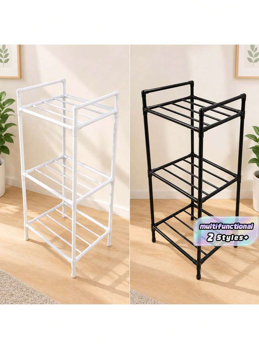 1pc Space-Saving Tall Metal Storage Rack, Bathroom Shelf, Shower Caddy, Multi-Tier Floor Standing Bathroom Organizer, Bookshelf, Storage Shelf, Movable, Easy Assembly, Suitable For Bathroom, Kitchen, Office, Study, Living Room, Holiday Gift - Multicolor - View 1