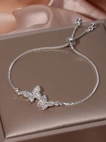Etoivie One Silver Full-Diamond Butterfly Pull-Style Bracelet - Silver - View 2