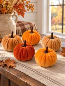 3/6/12pcs Mini Velvet Artificial Pumpkin Decor,Foam Core,Thick Velvet Fabric Exterior,Suitable For Autumn Atmosphere Decoration,Thanksgiving Harvest Backdrop,Birthday Party Tabletop Decor,Dining Table Centerpiece,Autumn Home Decor,Halloween Party - pumpkin - View 3