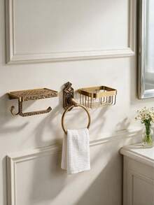 Cirelle 1PC Wall‑Mounted Bathroom Storage Rack / Metal Alloy Material, Space‑Saving Organizer, Multi‑Tier Storage Holder, Quick Install Design, Ideal For Bathroom Vanity, Shower Room, Toilet Area, Keep Toiletries Tidy - Multicolor - View 3