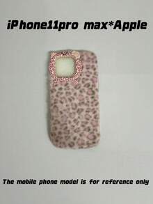 Kawaii Fluffy Pink Leopard Print Phone Case, 3D Cute Cat Face Design Soft Fuzzy Warm Winter Shock‑Absorbing Phone Cover Compatible With Iphone - Multicolor - View 22
